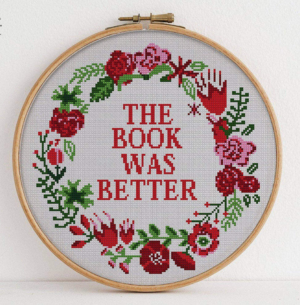 More Awesome Literary Embroidery, blog post by Aspasia S. Bissas, needlepoint, embroidery, cross-stitch, cross stitch, crossstitch, patterns, free patterns, books, reading, bookish, literary, aspasiasbissas.com, the book was better, etsy, pattern dowload