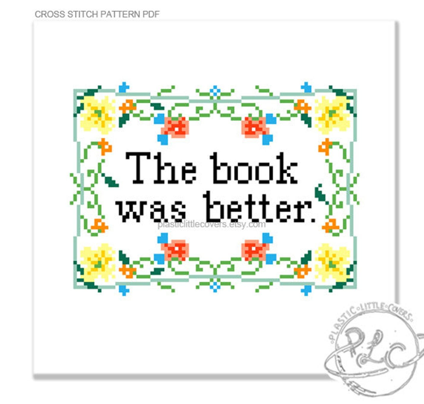 More Awesome Literary Embroidery, blog post by Aspasia S. Bissas, needlepoint, embroidery, cross-stitch, cross stitch, crossstitch, patterns, free patterns, books, reading, bookish, literary, aspasiasbissas.com, the book was better, etsy, pattern download